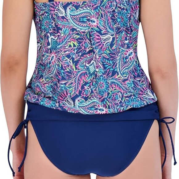CARIBBEAN JOE CORAL REEF BLOUSON TOP & BLUE HIGH WAIST TANKINI SET SIZE 10 NWT - Picture 5 of 10